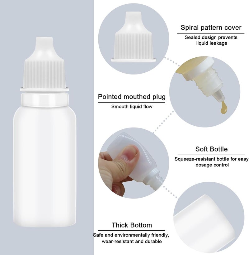 Bcautay 50Pcs Small Empty Squeeze Dropper Bottles Plastic Thin Tip Dropper Bottles 15ML Portable Squeezable Liquid Dropper with Cap and Plug for Oil Liquid Storage (White) - Image 3